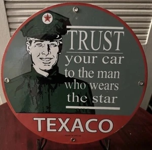 TEXACO TRUST YOUR CAR TO MAN WITH STAR SIGN PORCELAIN COLLECTIBLE - Picture 1 of 3