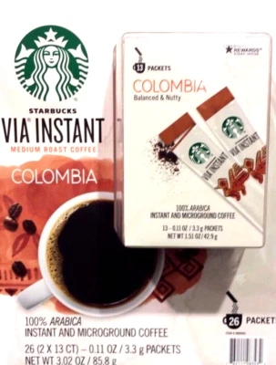 4 BOXES=52 PACKS STARBUCKS VIA INSTANT COFFEE MED ROAST COLUMBIA BEST BY 12.2025 - Image 1 of 4