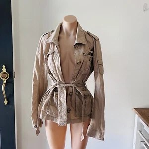 Aeropostale Belted Utility Cargo Jacket Size L Womens Beige Cotton Military - Picture 1 of 24