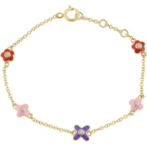 Pulsera de 7" con flores juveniles de diamante en oro amarillo de 10 K - Imagen 1 de 2