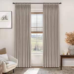 Pinch Pleated Curtains, 100% Light Blocking Linen Pinch Pleat Blackout Curtains - Picture 1 of 12