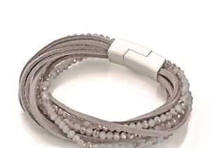 Leder Magnet Armband "La Paz" mehrreihig Perlen grau - Bild 1 von 1