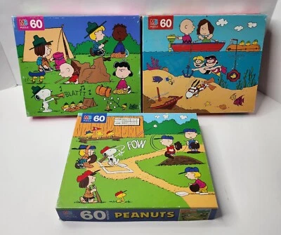 Lot of 3 Vtg. Milton Bradley Peanuts [Snoopy] 60 Piece Jigsaw Puzzles - Complete - Image 1 of 4