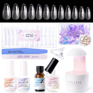 Gel Tips Nail Extension Kit, Gel Nail Kit with 240Pcs Almond Tips, 3 in 1 UV Glu - Picture 1 of 12