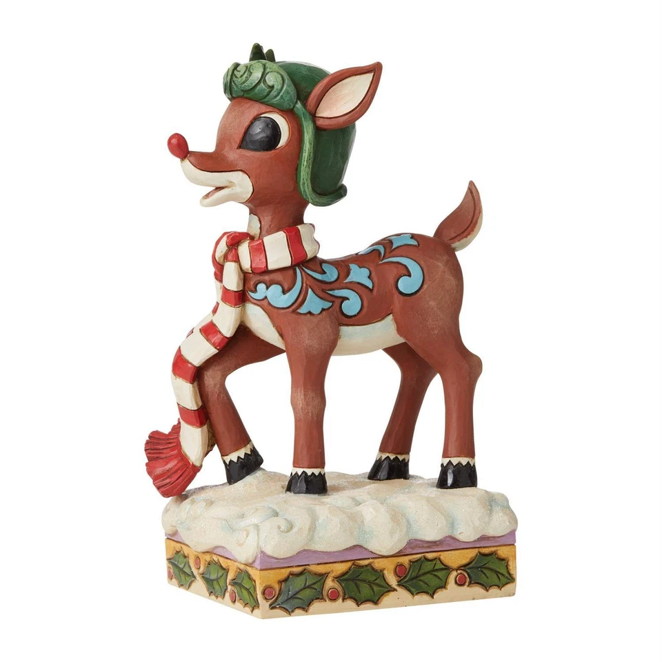 Enesco H1 Jim Shore Rudolph Red-Nosed Reindeer Aviator Hat Figurine 7"H 6009111