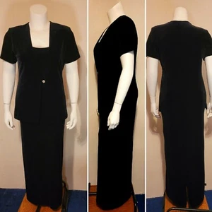 Black Velvety Long Formal Dress Women's Size 14 ARIANA by Rachel Kaye - Picture 1 of 11