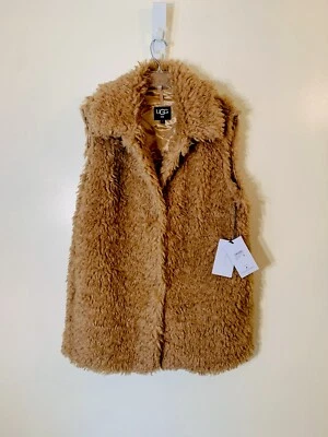 Ugg Tammie Faux Fur front snaps closure long vest camel brown NWT size L $168.00 - Image 1 of 4