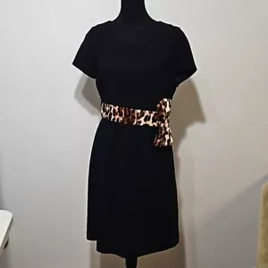 Kate Spade abito nero Sammie leopardato fiocco taglia 10 - Foto 1 di 7