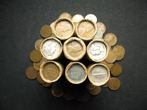 Wheat Cent Roll With Silver Mercury Dime On The End 1909-1958 PDS Unsearched - Picture 1 of 1