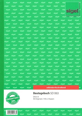 sigel Formularbuch sd 063  "Bautagebuch" A4 3 x 40 Blatt SD - Bild 1 von 2