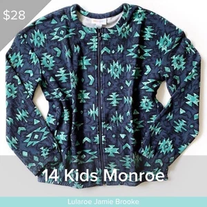 NWT LulaRoe Kids Monroe Jacket Size 14 Blue Green  Aztec - Picture 1 of 1