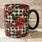 TOMMY BAHAMA Christmas Holiday Mug Red/Black Plaid with Poinsettias 4.25x4"