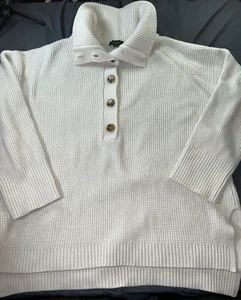 Ann Taylor White Weekend Chunky Waffle Knit Sweater-Buttons XL - Picture 1 of 7