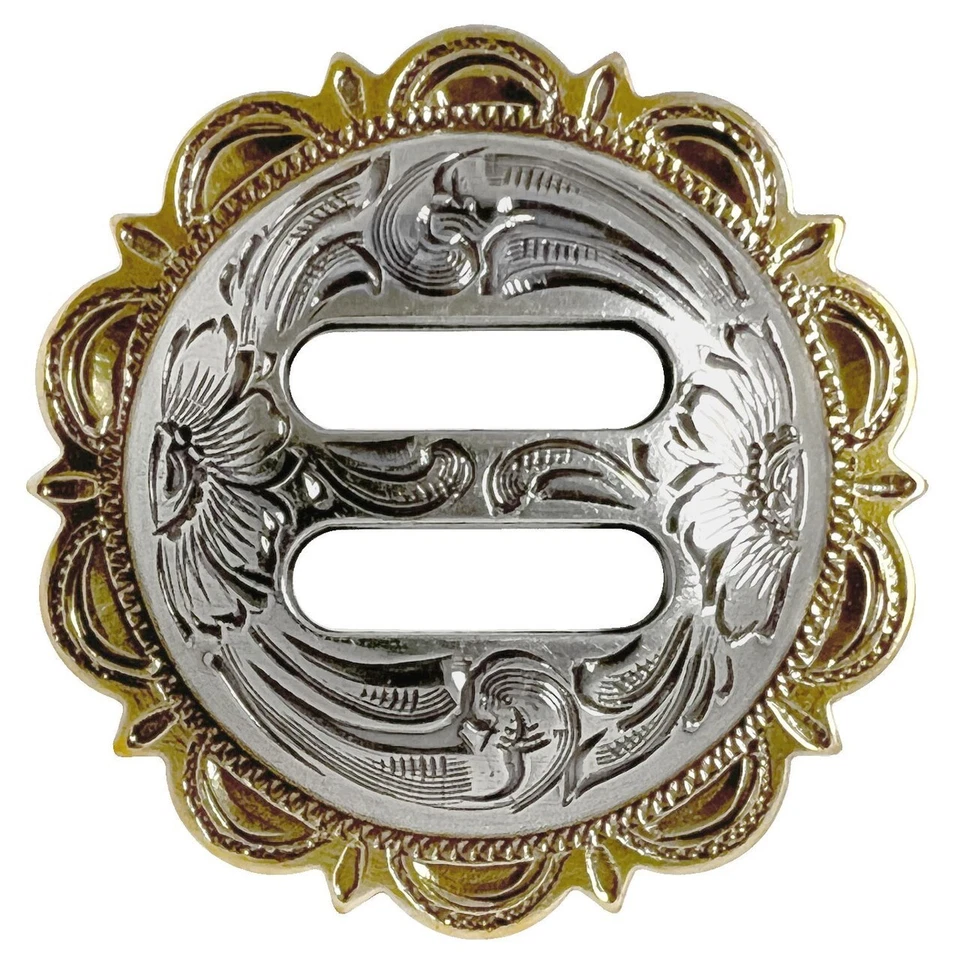 Juego de 6 conchos antiguos ranurados en plata/oro Western Equestrian Tack Foto 1 de 1