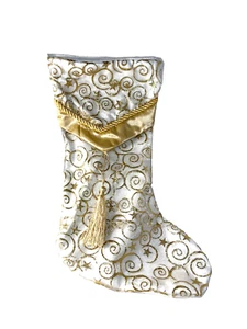 Medias de Navidad Oro Blanco Diseño Borla Chimenea Abrigo 15" Brillo - Imagen 1 de 5
