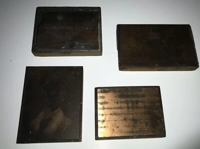 4 Vintage Antique Copper and Wood Printing Plates Blocks  - Image 1 of 4