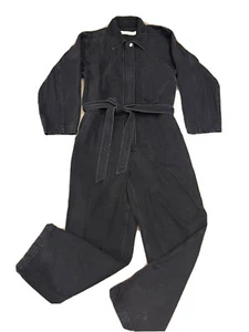 HAPPY NATURE Kate Hudson Jumpsuit Black Denim Women’s M Kate Zip Up Belted $198 - Picture 1 of 10