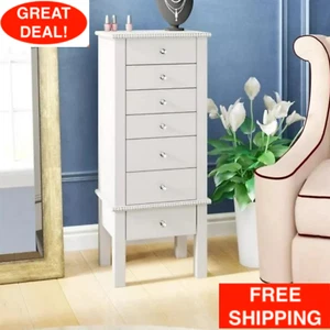 Schmuckschrank Organizer Stehholz Aufbewahrungsbox Truhe mit Kristallknauf weiß - Bild 1 von 24