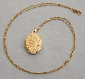 A-C 9KT GELBGOLD SCHNÖRKELARBEIT BLUME OVAL MEDAILLON ANHÄNGER - 21 1/8" KETTE - 3,3 g - Bild 1 von 24