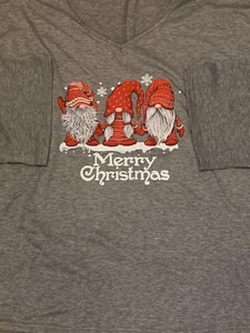 Womens V-Neck Top New Christmas Holiday Gnome XL - Picture 1 of 1