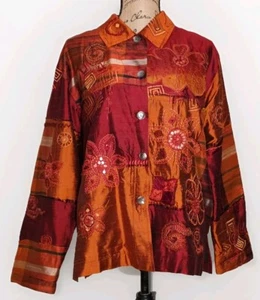 Chico's Größe 2 (Large) - Atemberaubende leichte gefütterte Jacke mit Seidenverzierung - Bild 1 von 5
