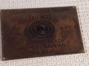 Original 1962 Fall Meet ~ North Carolina Region ~ Brass Plaque - Picture 1 of 5