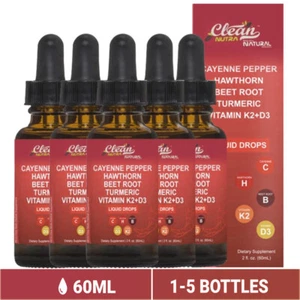 1-5 X Cayenne Pepper Hawthorn Beet Root Turmeric Vitamin K2+D3 Drops NEW - Picture 1 of 18