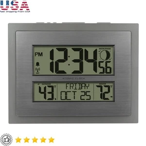 Atomic Wall Table Clock Moon Phase Calendar Outdoor Indoor Temperature Alarm New - Picture 1 of 6