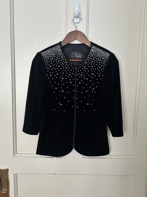 Alex Evenings Pearl Rhinestone Velvet Blazer Womens Size MP Black Classic Event - Image 1 of 4