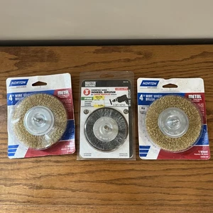 Lot Of 3 Wire Wheel Brushes - Norton 4" x2, Master Mechanic 3" x1 - NOS - Picture 1 of 7