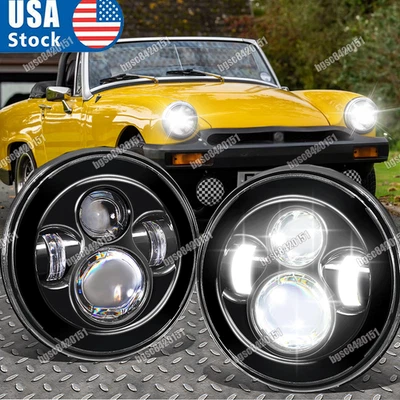 2x Fits for MG Midget 1969-1979 7inch Round Projector LED Headlights Hi-Lo Beam - Image 1 of 4