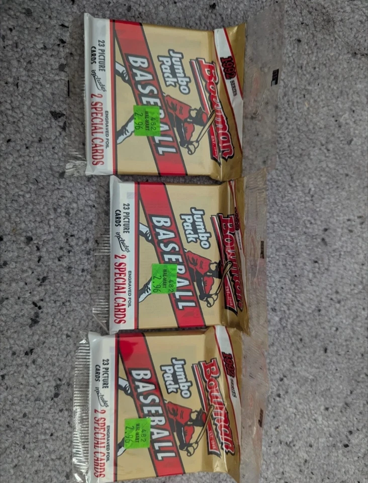 3 paquetes de violonchelo de 23 tarjetas Bowman 1992 Jumbo Baseball MIRA para Rivera, Piazza Rookies Foto 1 de 1