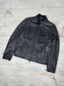 Vintage Levis Leather Jacket Pocket Biker Bomber 90s Men Size M Black - Picture 1 of 17