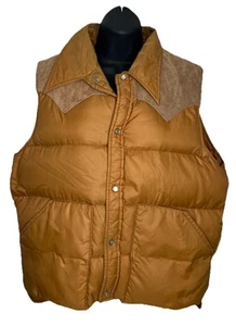 Vintage Woolrich Down Puffer Vest Brown Tan Snap Puffer 90s USA Size Large - Picture 1 of 11