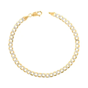 10K Yellow Gold 4.5mm Diamond Cut Pave Cuban Chain Bracelet Mens Womens 7" 8" 9" - Picture 1 of 54