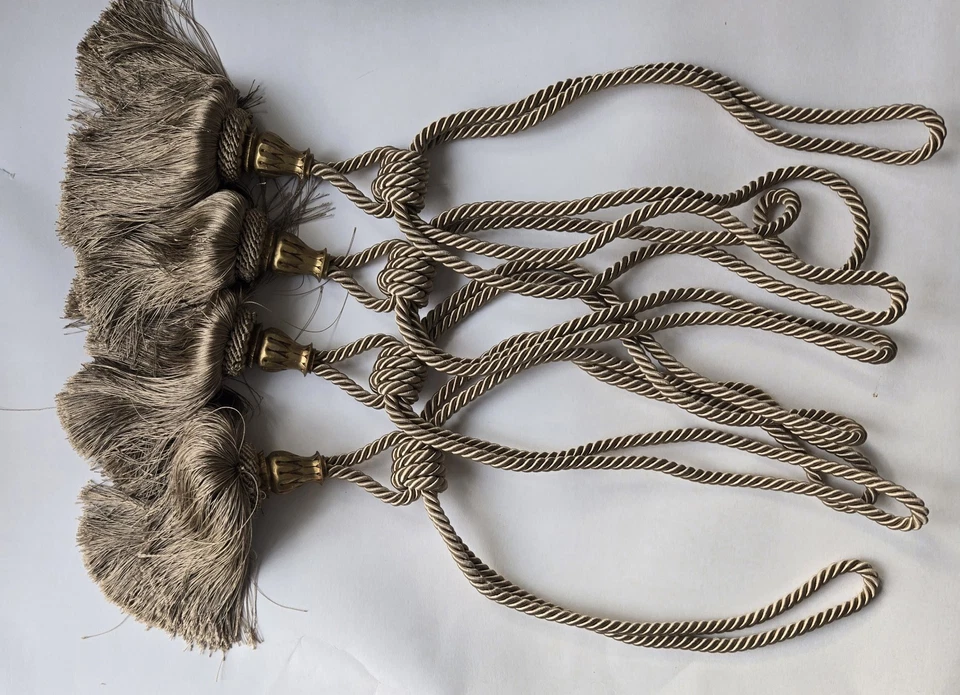 Set of 4 XL Vintage FRENCH Style Curtain Tassels Tie Backs Gold - Image 1 of 2