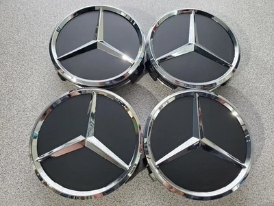 4 X 75mm 2.95in Black Wheel Center Caps Fits For Mercedes Benz Most Models NEW Foto 1 de 4