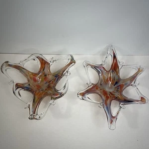 Murano Art Glass Starfish Bowl Candy Trinket Dish Multicolored Set Of 2 - Picture 1 of 11