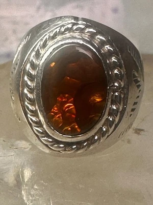Fire Agate ring Navajo band size 8.50 sterling silver women men - Image 1 of 4