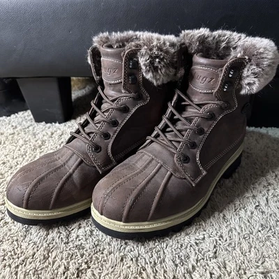 Lugz Mallard Brown Ankle Boots WMALLFD 2125 Womens Size 10 Faux Fur Lace Up - Image 1 of 4