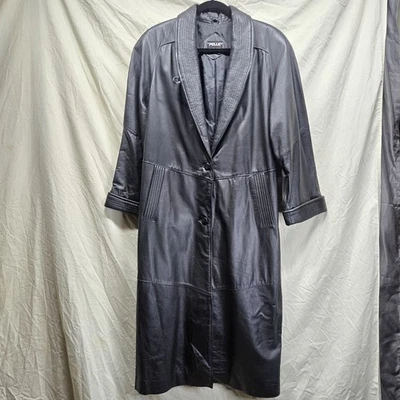 Винтажный Pelle Нью-Йорк • Milano черный кожаный плащ женский размер средний - Изображение 1 из 4