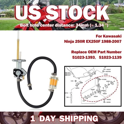 Válvula de combustible Petcock para motocicleta KAWASAKI Ninja 250R EX250F 1988-2007 con filtro Foto 1 de 4