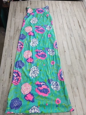 Vintage Vanda Key West Dress Size 14 Maxi Bright Neon Floral  - Image 1 of 4