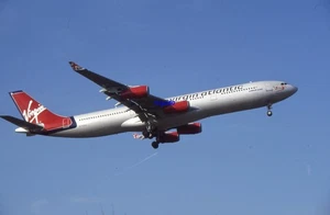 35mm Airliner Slide Airbus A340 G-VAEL Virgin Atlantic Heathrow 2000 - Bild 1 von 1