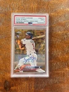 Topps 2018 actualización cromada refractor dorado/50 automático Ozzie Albies #HMT27 RC PSA 9 - Imagen 1 de 2