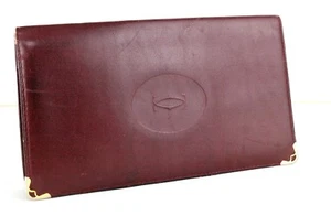 CARTIER Burdeos Cuero Doble Plegable Largo Cartera Estuche para Tarjetas Usado De Colección Francia - Imagen 1 de 12