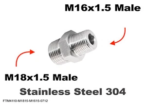 M18x1.5 Male to M16x1.5 Male Stainless Sensor Adaptor Fittings Conversion - Picture 1 of 4