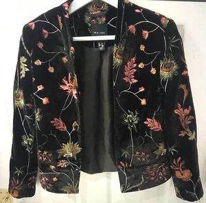 Jacket By New Look Size 8 Gorgeous Design Black Floral Embroidered Velvet Jacket - Picture 1 of 6