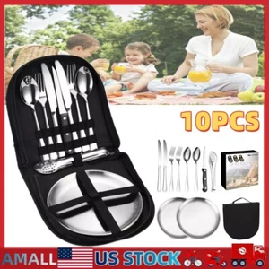 2 Person Portable Outdoor Camping Tableware Bag Picnic Cutlery Set w/Travel Case - Picture 1 of 19