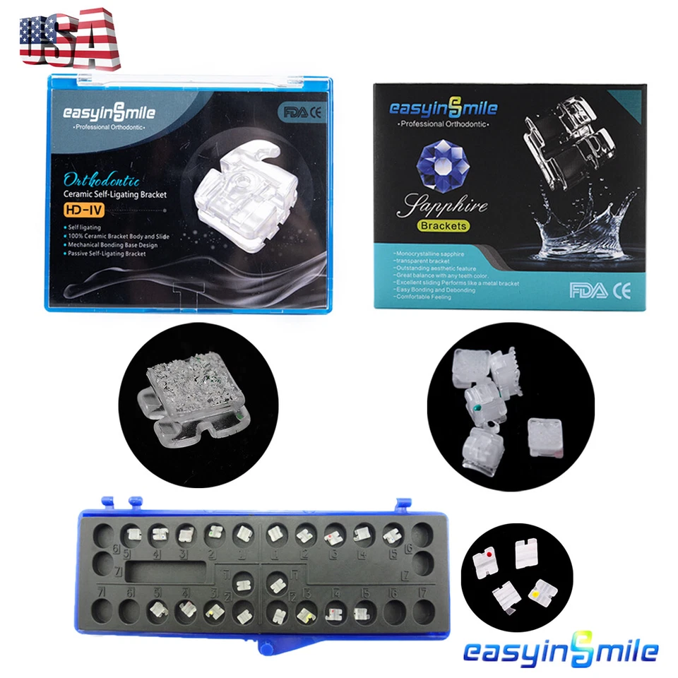 Orthodontic Self Ligating Brackets Ceramic Sapphire brace RothMBT 022''3/345Hook - Image 1 of 4